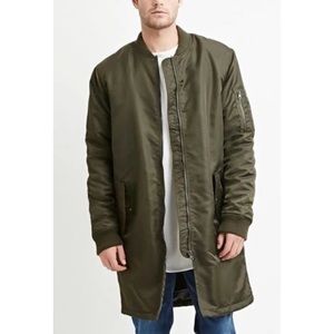 Olive green longline bomber jacket